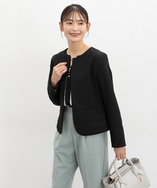 Honeys（ハニーズ）の「【ストレッチ・ウォッシャブル・イージーケア】ノーカラージャケット（ノーカラージャケット・レディース・ダークベージュ/ネイビー/ライトグレー系2/ライトグレー系1/ブラック・3L/L/LL/M/S）」の10枚目の写真