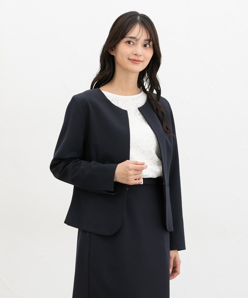 Honeys（ハニーズ）の「【ストレッチ・ウォッシャブル・イージーケア】ノーカラージャケット（ノーカラージャケット・レディース・ダークベージュ/ネイビー/ライトグレー系2/ライトグレー系1/ブラック・3L/L/LL/M/S）」の17枚目の写真