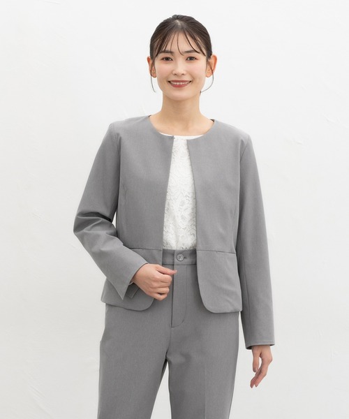 Honeys（ハニーズ）の「【ストレッチ・ウォッシャブル・イージーケア】ノーカラージャケット（ノーカラージャケット・レディース・ダークベージュ/ネイビー/ライトグレー系2/ライトグレー系1/ブラック・3L/L/LL/M/S）」の21枚目の写真