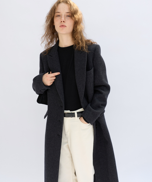 LEVAR(レバー)の「Straight Wool Maxi Coat - Charcoal(チェスターコート・レディース・ダークグレー・FREE)」の3枚目の写真