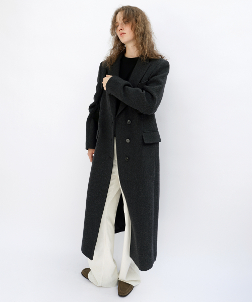 LEVAR(レバー)の「Straight Wool Maxi Coat - Charcoal(チェスターコート・レディース・ダークグレー・FREE)」の4枚目の写真
