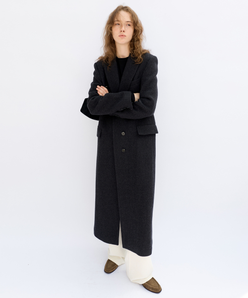 LEVAR(レバー)の「Straight Wool Maxi Coat - Charcoal(チェスターコート・レディース・ダークグレー・FREE)」の5枚目の写真