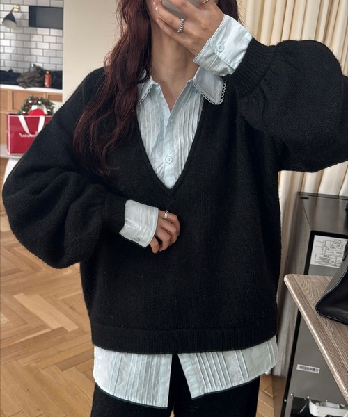 【willfully】pin tuck shirt docking knit セール】pin tuck shirt docking knit（ニット/セーター）｜WILLFULLY