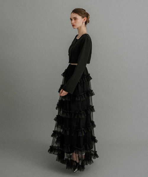et.UNiVER(エトユニベール)の「Tiered tulle Skirt+JK(ドレス・レディース・ブラック/ブラウン/ベージュ・SMALL/MEDIUM/LARGE)」の7枚目の写真