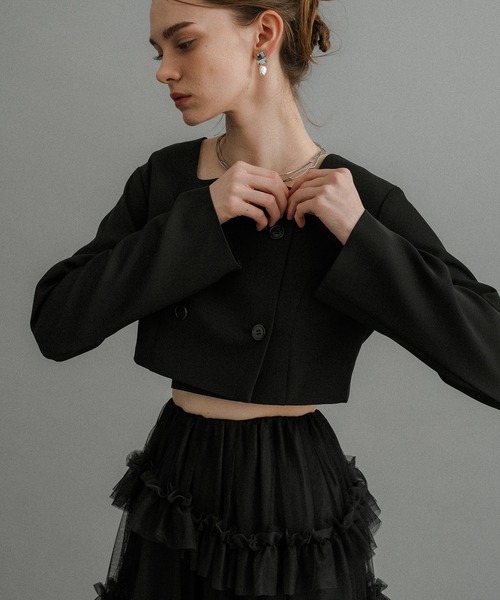 et.UNiVER(エトユニベール)の「Tiered tulle Skirt+JK(ドレス・レディース・ブラック/ブラウン/ベージュ・SMALL/MEDIUM/LARGE)」の11枚目の写真