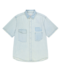 WASHED DENIM SHORT SLEEVE SHIRT (BLUE)