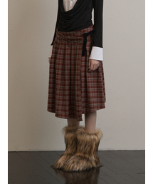 CHECK WRAP SKIRT / RED