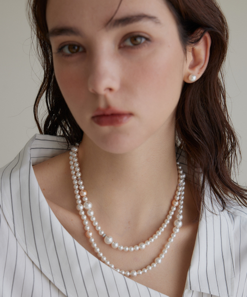 Apricot dual pearl necklace