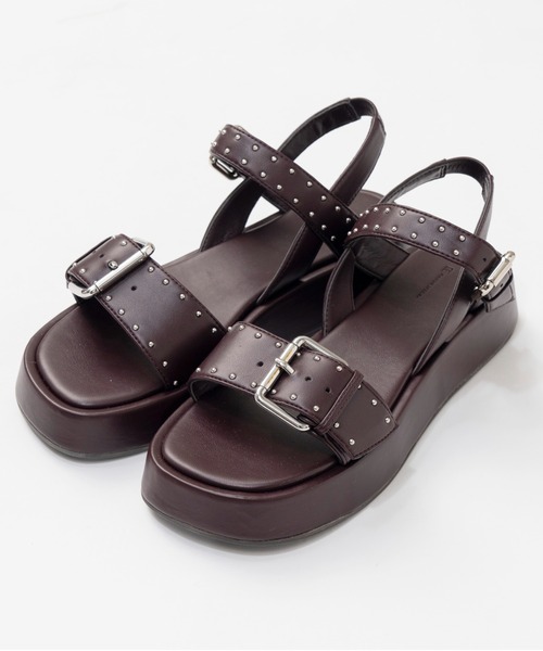 MAISON SPECIAL（メゾンスペシャル）の「Studded Wide Belt Sandals/スタッズワイドベルトサンダル（サンダル・レディース・ボルドー/ブラック・38/37/36）」の5枚目の写真