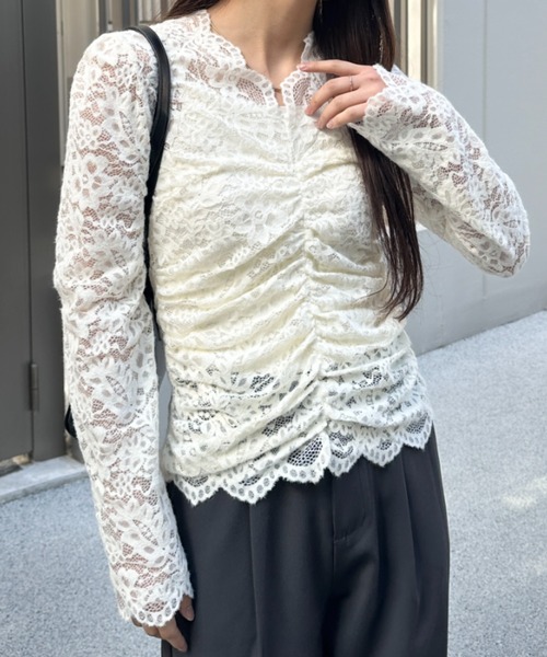 MYMOOD.(マイムード)の「花柄レースVネックカットソー(Tシャツ/カットソー・レディース・アイボリー/ブラック・FREE)」の7枚目の写真