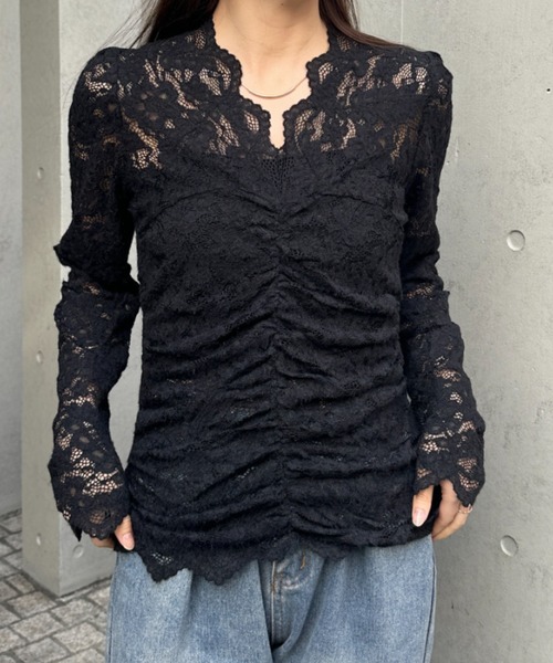 MYMOOD.(マイムード)の「花柄レースVネックカットソー(Tシャツ/カットソー・レディース・アイボリー/ブラック・FREE)」の16枚目の写真