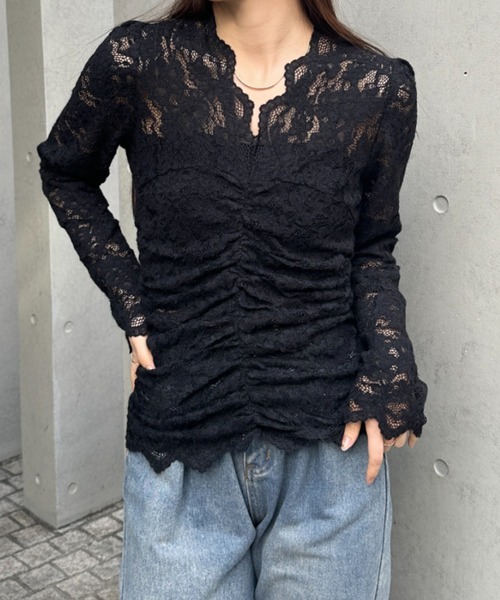 MYMOOD.(マイムード)の「花柄レースVネックカットソー(Tシャツ/カットソー・レディース・アイボリー/ブラック・FREE)」の18枚目の写真