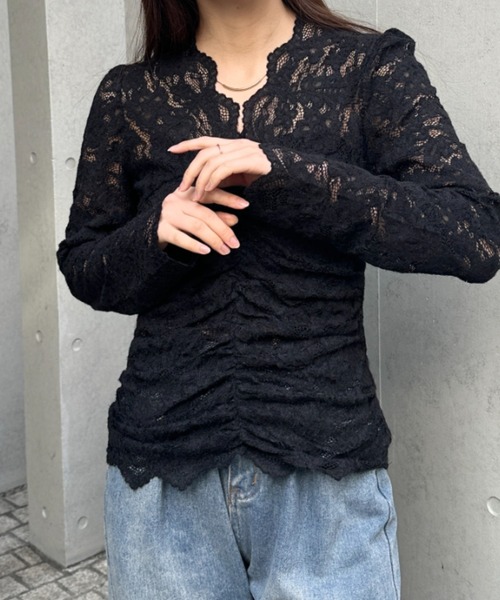 MYMOOD.(マイムード)の「花柄レースVネックカットソー(Tシャツ/カットソー・レディース・アイボリー/ブラック・FREE)」の19枚目の写真