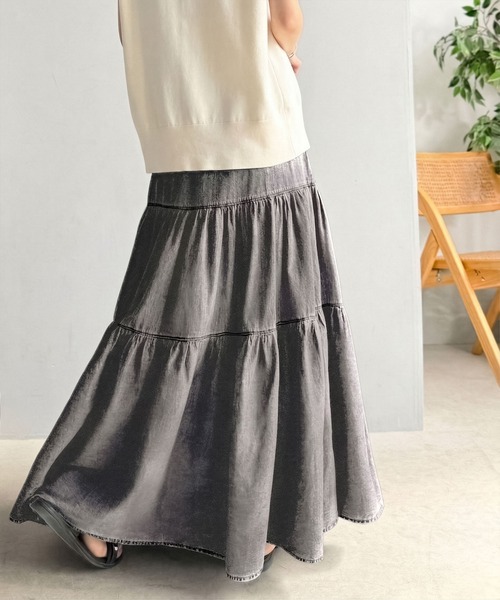 classicalelf(クラシカルエルフ)の「ヴィンテージ感漂う。綿100% シワ加工デニムティアードスカート(ロング丈)(デニムスカート・レディース・ブルー/ブラック・LARGE/MEDIUM/SMALL/X-LARGE)」の20枚目の写真