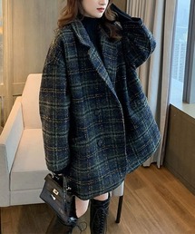 チェスターコート（グリーン・カーキ/緑色系・チェック柄