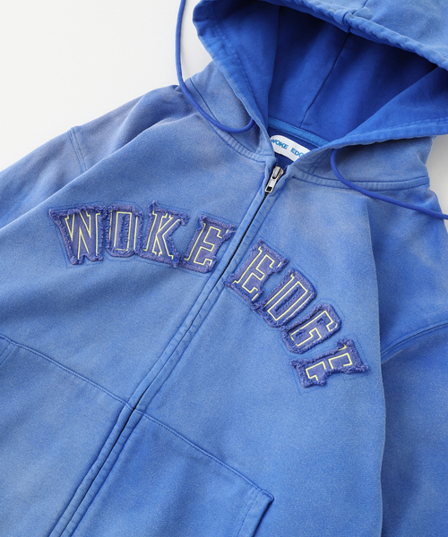 WOKE EDGE(ウォークエッジ)の「WOKE EDGE / ウォークエッジ FADED EMBROIDERY ZIP UP HOODIE(パーカー・メンズ・ブルー/ベージュ・SMALL/MEDIUM/LARGE)」の4枚目の写真