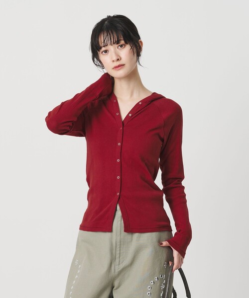 MILLER（ミラー）の「【別注】＜Robert P. Miller ＞ボタンフードトップス（カーディガン/ボレロ・レディース・ダークグレー/レッド/ダークブラウン・FREE）」の3枚目の写真