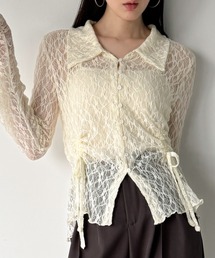 JUNOAH（ジュノア）の「カットレースポロ衿カーディガン（カーディガン/ボレロ）」