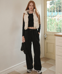 Corduroy banding cargo pants Black