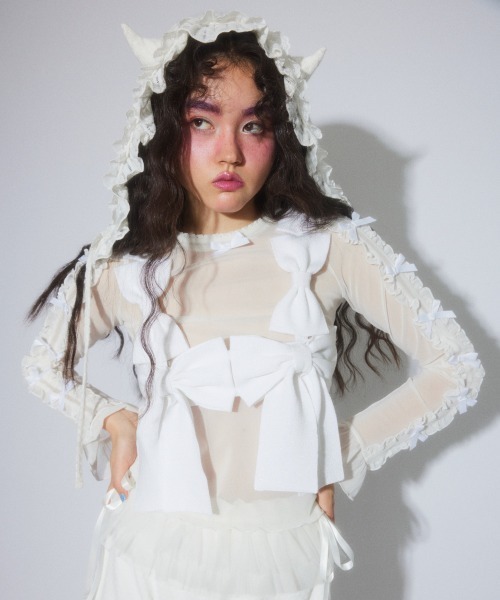 Candy Stripper（キャンディストリッパー）の「DOLLY RIBBON TULLE FRILL トップス（その他トップス・レディース・ブラック/ピンク/オフホワイト・FREE）」の2枚目の写真