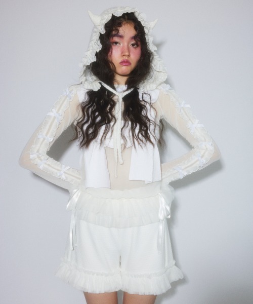 Candy Stripper（キャンディストリッパー）の「DOLLY RIBBON TULLE FRILL トップス（その他トップス・レディース・ブラック/ピンク/オフホワイト・FREE）」の4枚目の写真