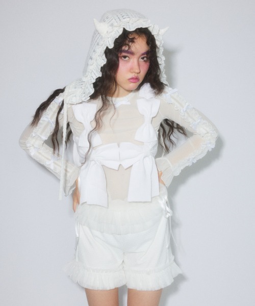 Candy Stripper（キャンディストリッパー）の「DOLLY RIBBON TULLE FRILL トップス（その他トップス・レディース・ブラック/ピンク/オフホワイト・FREE）」の6枚目の写真