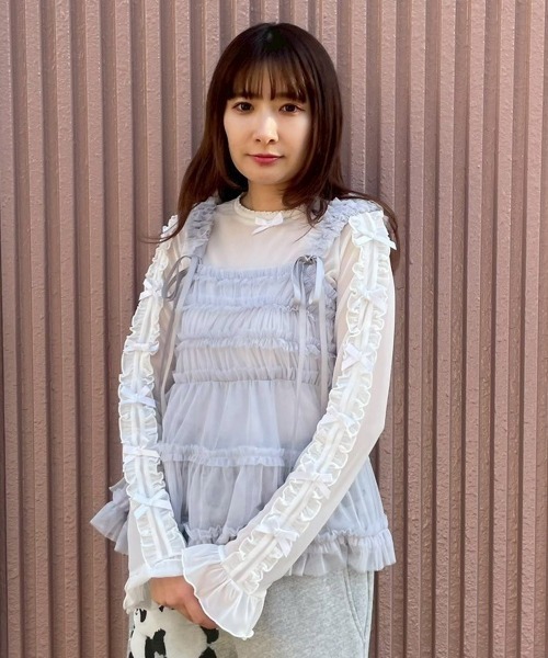 Candy Stripper（キャンディストリッパー）の「DOLLY RIBBON TULLE FRILL トップス（その他トップス・レディース・ブラック/ピンク/オフホワイト・FREE）」の12枚目の写真