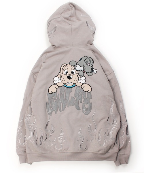 GALFY（ガルフィー）の「GALFY（ガルフィー）ファイヤーピカピカZIPパーカー/刺繍/ラインストーン/スウェットジップアップパーカー（パーカー・メンズ・グレイッシュベージュ/ブラック/サックスブルー・LL/L/M）」の2枚目の写真