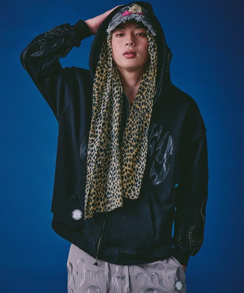 GALFY（ガルフィー）の「GALFY（ガルフィー）ファイヤーピカピカZIPパーカー/刺繍/ラインストーン/スウェットジップアップパーカー（パーカー・メンズ・グレイッシュベージュ/ブラック/サックスブルー・LL/L/M）」の5枚目の写真