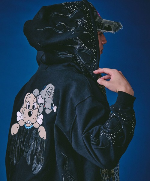 GALFY（ガルフィー）の「GALFY（ガルフィー）ファイヤーピカピカZIPパーカー/刺繍/ラインストーン/スウェットジップアップパーカー（パーカー・メンズ・グレイッシュベージュ/ブラック/サックスブルー・LL/L/M）」の6枚目の写真