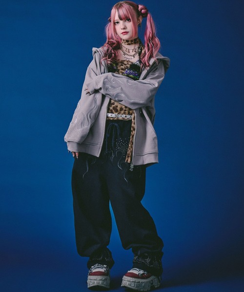 GALFY（ガルフィー）の「GALFY（ガルフィー）ファイヤーピカピカZIPパーカー/刺繍/ラインストーン/スウェットジップアップパーカー（パーカー・メンズ・グレイッシュベージュ/ブラック/サックスブルー・LL/L/M）」の16枚目の写真