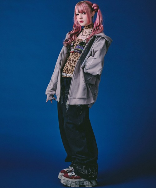 GALFY（ガルフィー）の「GALFY（ガルフィー）ファイヤーピカピカZIPパーカー/刺繍/ラインストーン/スウェットジップアップパーカー（パーカー・メンズ・グレイッシュベージュ/ブラック/サックスブルー・LL/L/M）」の17枚目の写真