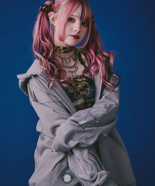 GALFY（ガルフィー）の「GALFY（ガルフィー）ファイヤーピカピカZIPパーカー/刺繍/ラインストーン/スウェットジップアップパーカー（パーカー・メンズ・グレイッシュベージュ/ブラック/サックスブルー・LL/L/M）」の13枚目の写真