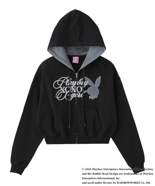 PLAYBOY（プレイボーイ）の「PLAYBOY × X-girl COMPACT ZIP UP SWEAT HOODIE（パーカー・レディース・ブラック/ブラウン・S/M）」の2枚目の写真