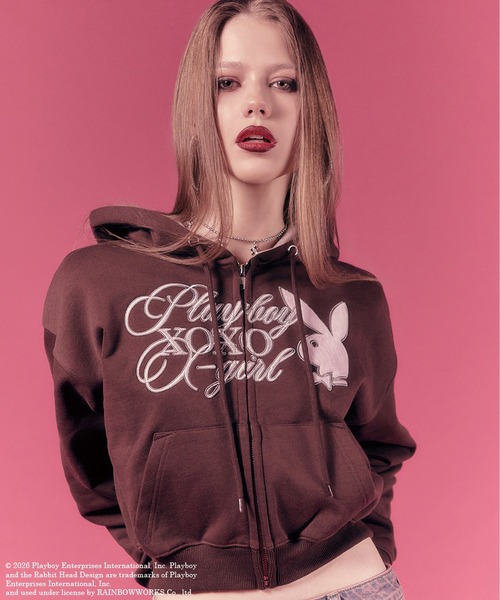 PLAYBOY（プレイボーイ）の「PLAYBOY × X-girl COMPACT ZIP UP SWEAT HOODIE（パーカー・レディース・ブラック/ブラウン・S/M）」の14枚目の写真