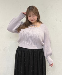 Louiosy（ルオシー）の「【大きいサイズ】リボンデザインスクエアネックケーブルニット（ニット/セーター）」