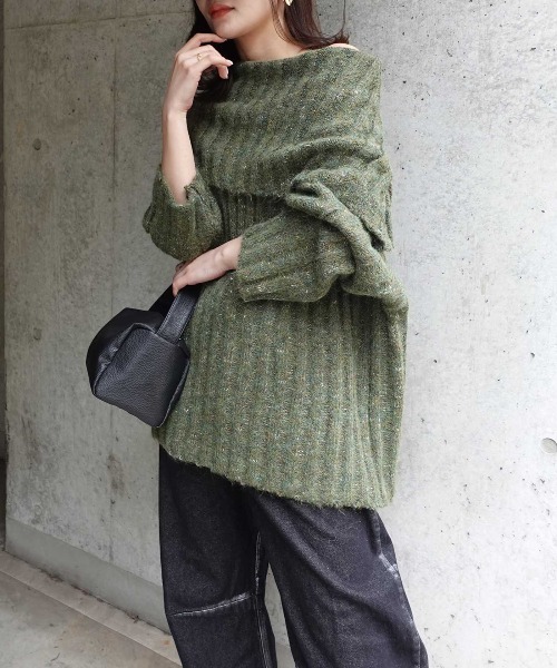 CORNERS（コーナーズ）の「ショールカラーニット（ニット/セーター・レディース・ボルドー/ブラウン/グレー/アイボリー/カーキ・M）」の5枚目の写真