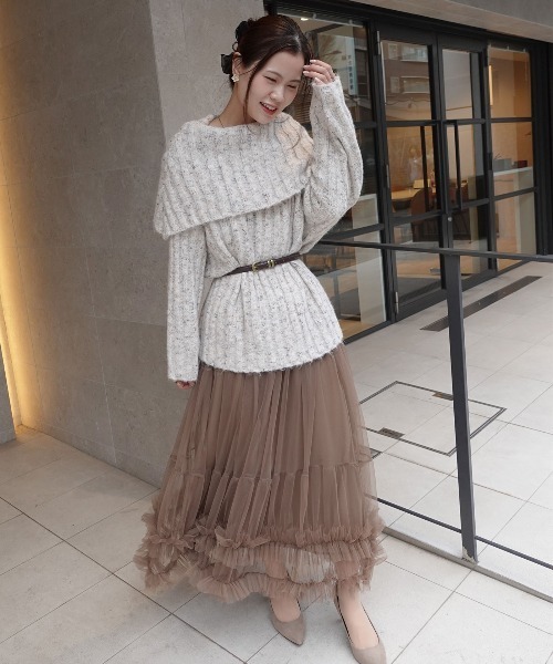 CORNERS（コーナーズ）の「ショールカラーニット（ニット/セーター・レディース・ボルドー/ブラウン/グレー/アイボリー/カーキ・M）」の2枚目の写真