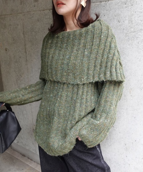 CORNERS（コーナーズ）の「ショールカラーニット（ニット/セーター・レディース・ボルドー/ブラウン/グレー/アイボリー/カーキ・M）」の7枚目の写真