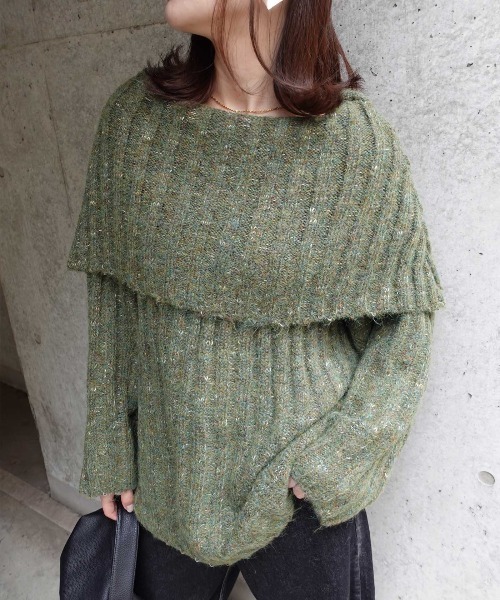 CORNERS（コーナーズ）の「ショールカラーニット（ニット/セーター・レディース・ボルドー/ブラウン/グレー/アイボリー/カーキ・M）」の8枚目の写真