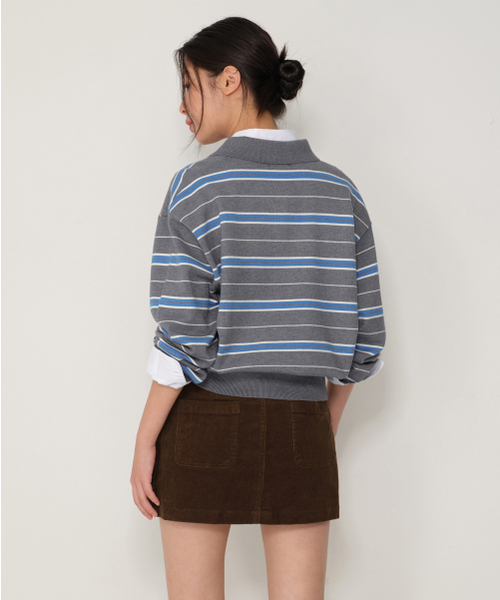 MUSINSA STANDARD WOMAN（ムシンサスタンダードウーマン）の「ウィメンズマルチストライプカラー ニット [グレー]（ニット/セーター・レディース・その他・X-SMALL/SMALL/LARGE/MEDIUM）」の5枚目の写真