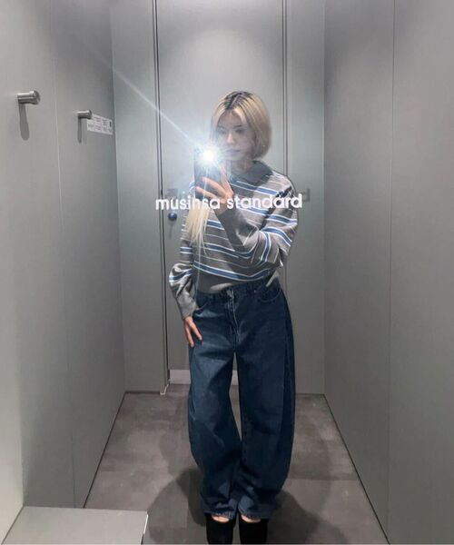 MUSINSA STANDARD WOMAN（ムシンサスタンダードウーマン）の「ウィメンズマルチストライプカラー ニット [グレー]（ニット/セーター・レディース・その他・X-SMALL/SMALL/LARGE/MEDIUM）」の2枚目の写真