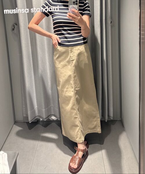 MUSINSA STANDARD WOMAN（ムシンサスタンダードウーマン）の「ウィメンズ CP マキシスカート [ベージュ]（スカート・レディース・その他・LARGE/MEDIUM/SMALL/X-SMALL/X-LARGE）」の3枚目の写真