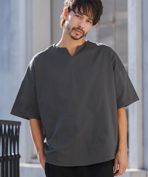 CAMBIO(カンビオ)の「mt10219- COOLMAX Key Neck Short Sleeve Tee キーネックTシャツ(2026GIM-007)(Tシャツ/カットソー・メンズ・ホワイト/ブラック/チャコール・S/M/L)」の5枚目の写真