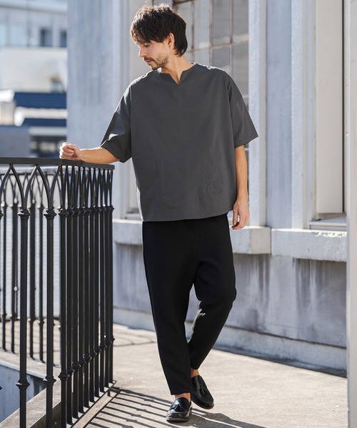 CAMBIO(カンビオ)の「mt10219- COOLMAX Key Neck Short Sleeve Tee キーネックTシャツ(2026GIM-007)(Tシャツ/カットソー・メンズ・ホワイト/ブラック/チャコール・S/M/L)」の6枚目の写真