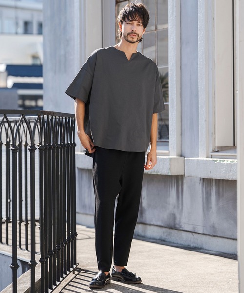 CAMBIO(カンビオ)の「mt10219- COOLMAX Key Neck Short Sleeve Tee キーネックTシャツ(2026GIM-007)(Tシャツ/カットソー・メンズ・ホワイト/ブラック/チャコール・S/M/L)」の7枚目の写真