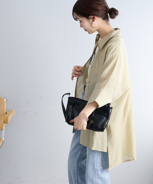 DISCOAT(ディスコート)の「【WEB限定】ドルマンオーバー半袖シャツ(シャツ/ブラウス・レディース・チャコールグレー/グレイッシュベージュ/グリーン系その他2・MEDIUM)」の4枚目の写真