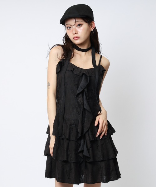 SPIRALGIRL（スパイラルガール）の「チョーカーティアードダメージワンピース（ワンピース・レディース・ブラック/オフホワイト/ブラウン・FREE）」の2枚目の写真