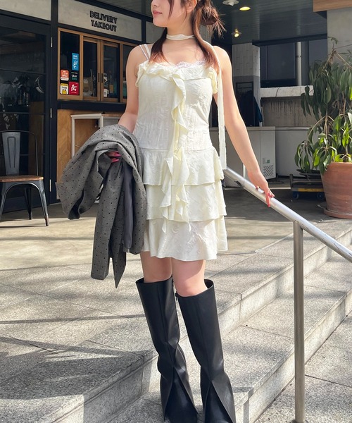 SPIRALGIRL（スパイラルガール）の「チョーカーティアードダメージワンピース（ワンピース・レディース・ブラック/オフホワイト/ブラウン・FREE）」の5枚目の写真