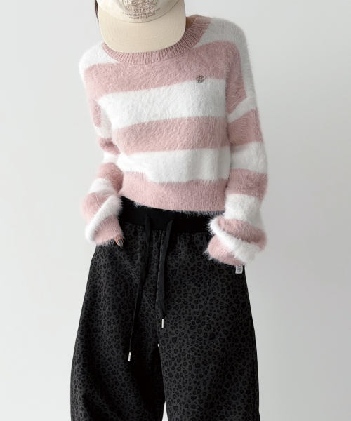 THE GREEN LAB（ザグリーンラボ）の「ヘアリーブロックストライプクロップニット[ピンク]（ニット/セーター・レディース・その他・FREE）」の7枚目の写真